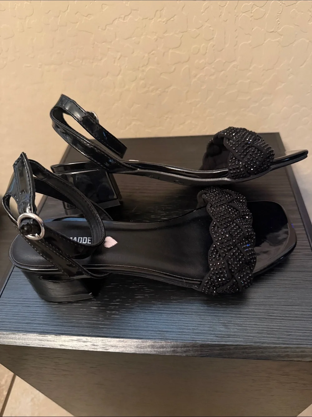 Steve Madden Black Braided Bead Strap Heeled Sandals